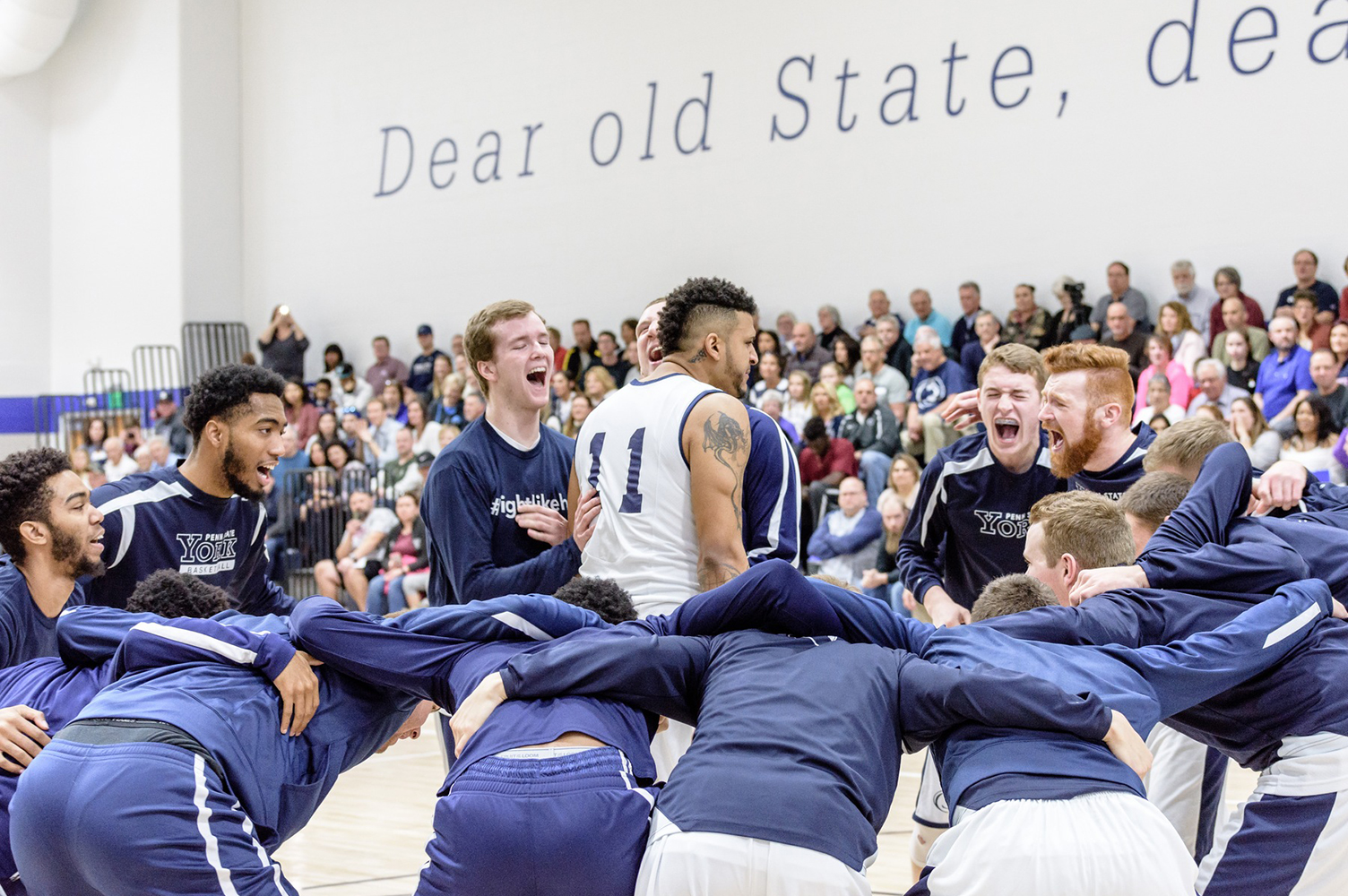 Richard Grant and the Penn State York Men's Basketball team get pumped up before tip-off.
